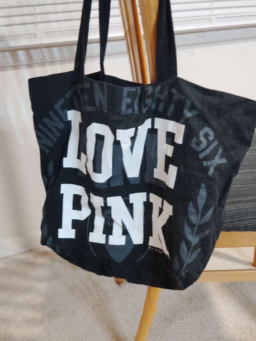 PINK Victoria's Secret Black Canvas Tote with White LOVE PINK Print
